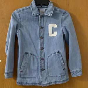 Medium Cat & Jack Button-up collared, denim jacket, with letterman style C patch